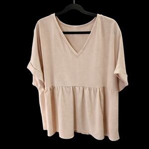 Relaxed V-Neck Peplum Blouse in Light Beige. XL, runs A Bit Large